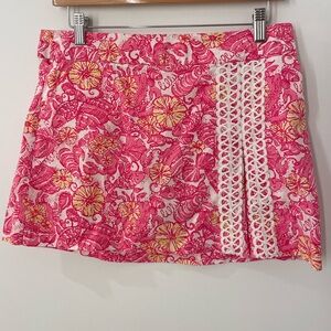 Lilly Pulitzer Pink Yellow Floral Mini skort with Lace Trim